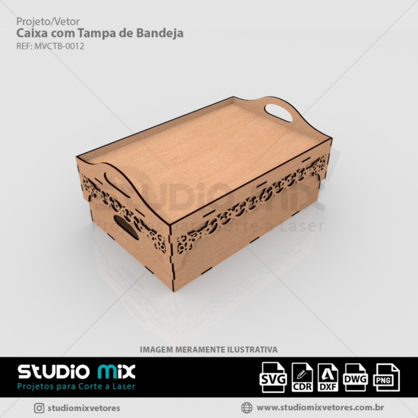 vetor caixa com tampa de bandeja, bandeja, caixa para corte em mdf, vetor, corte a laser, vetor para corte a laser, projeto para corte a laser, laser cut,