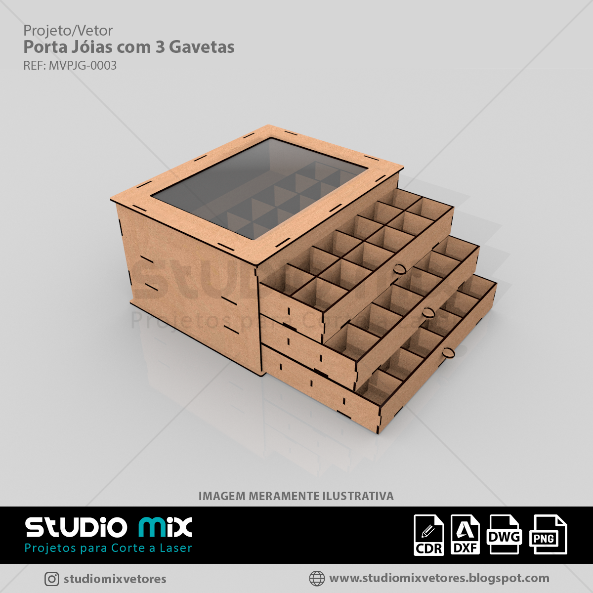 Vetor Porta Joias Com 3 Gavetas (MVPJG-0003) – Studio Mix Vetores